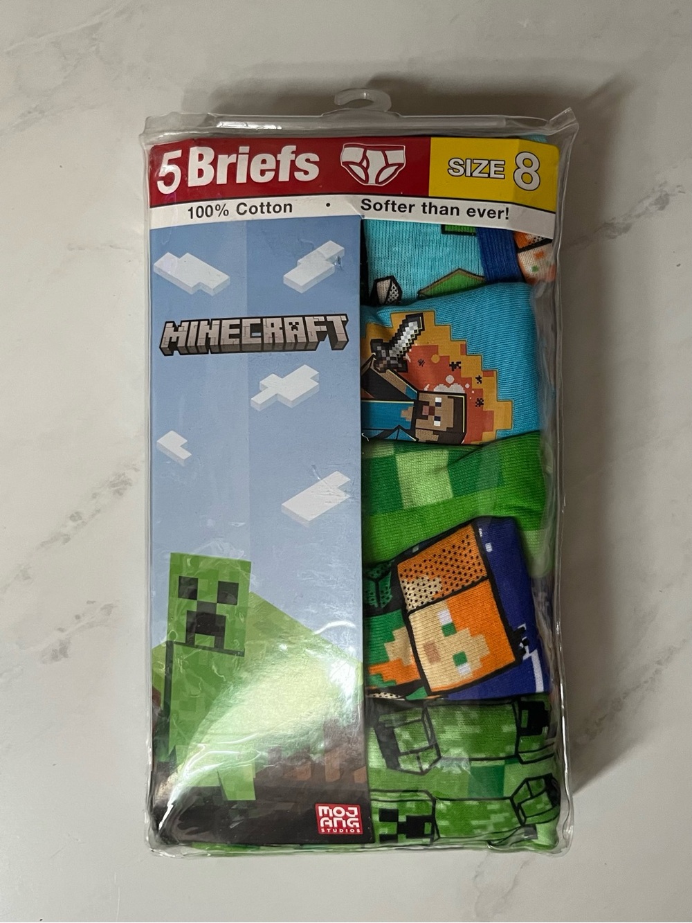 Minecraft • 8 • Boys 100% Cotton Briefs Underwear 5 Pack